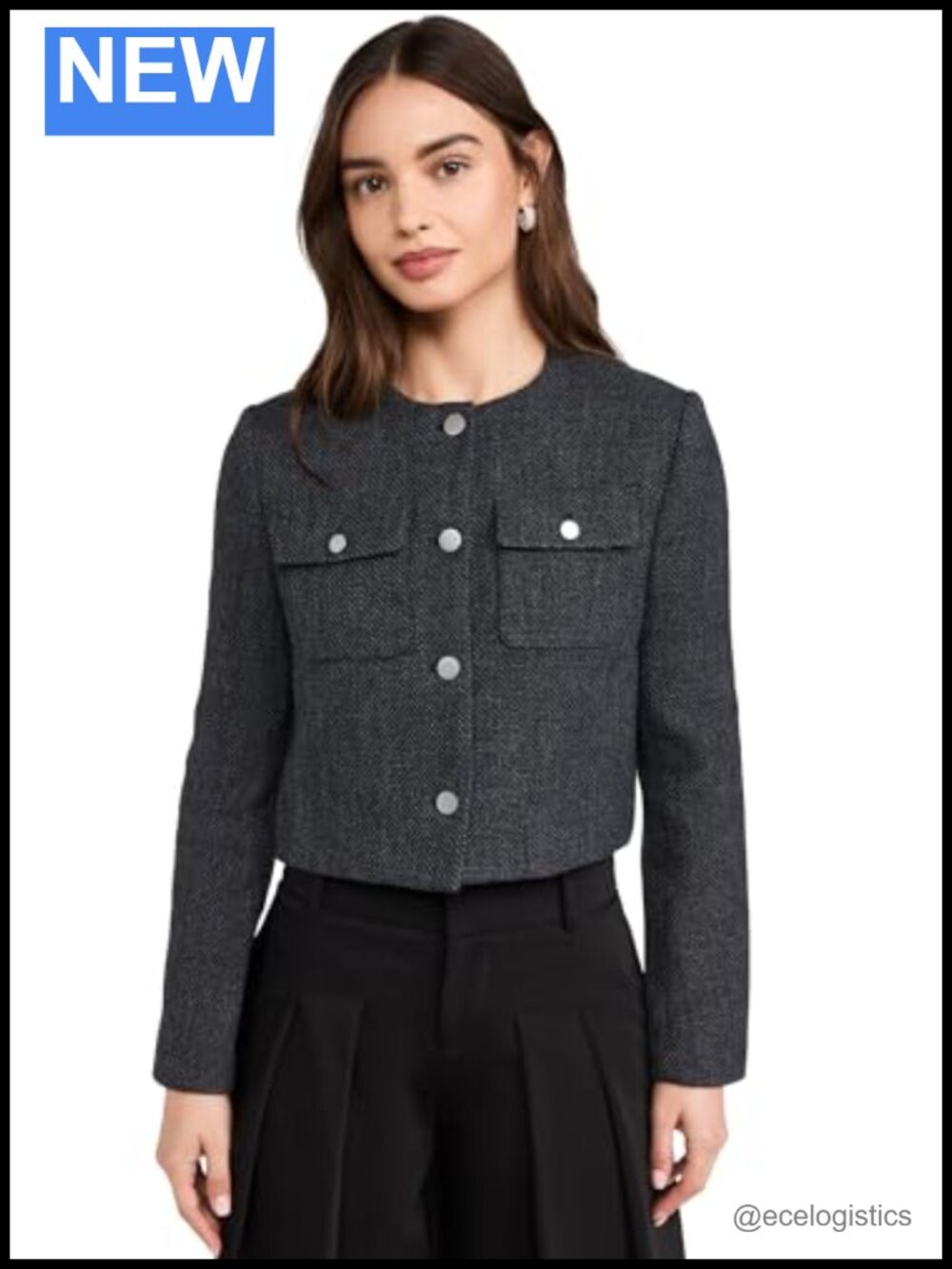 Wool Blend Cropped Cardigan Jacket with Patch Pockets